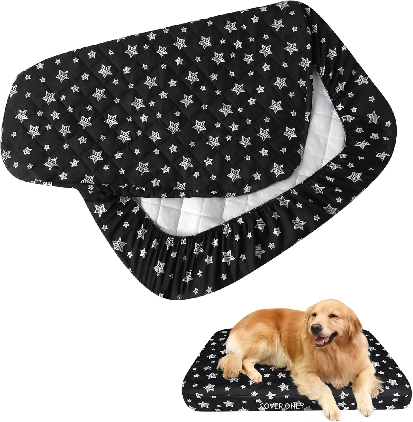 Waterproof Dog Bed Covers Replacement Washable Pet Hair Easy to Remove, Noiseless Quilted Puppy Pet Bed Cover Lovely Grey Star Print 29x41 Inches, for Dog/Cat, Cover Only
