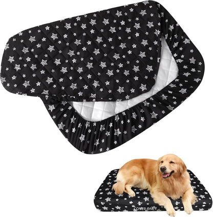 Waterproof Dog Bed Covers Replacement Washable Pet Hair Easy to Remove, Noiseless Quilted Puppy Pet Bed Cover Lovely Grey Star Print 29x41 Inches, for Dog/Cat, Cover Only