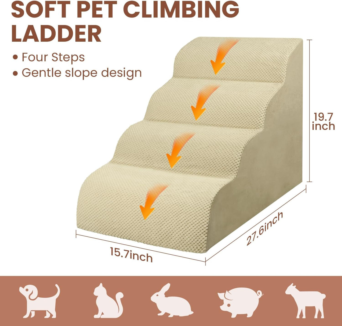 Dog Stairs for Small Dogs, 3 Tiers High Density Foam Dog Ramp, Extra Wide Non-Slip Pet Steps for High Beds Or Couch, Soft Foam Doggie Ladder for Dogs Injured, Older Pets, Small Cats