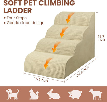 Dog Stairs for Small Dogs, 3 Tiers High Density Foam Dog Ramp, Extra Wide Non-Slip Pet Steps for High Beds Or Couch, Soft Foam Doggie Ladder for Dogs Injured, Older Pets, Small Cats