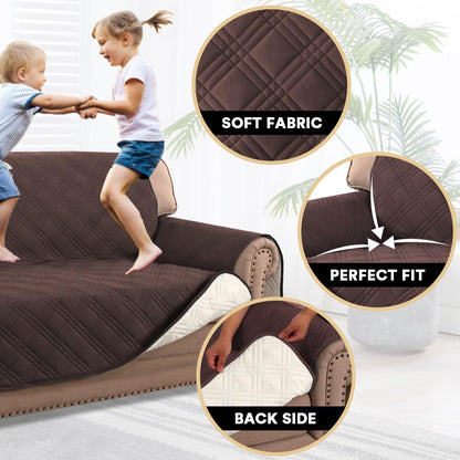 PrinceDeco 100% Waterproof Couch Cover for 3 Cushion Couch Sofa Pet Friendly Non-Slip Couch Cover for Dogs Washable Water Resistant Furniture Protector with Elastic Straps(Sofa 68", French Oak)