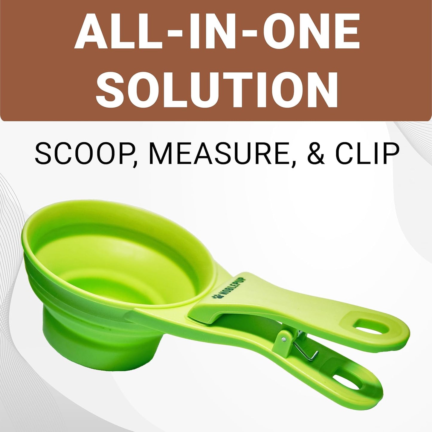 MeasureMate Pet Food Scoops with Bag Clip for Dog and Cat - 3-in-1 Multi-Function Collapsible Food Measuring Cup - 1 Cup Capacity, 8oz, Green - Dishwasher Safe