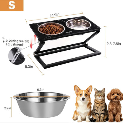 Elevated Dog Bowls, Adjustable Raised Dog Bowl Stand with 2 Stainless Steel Food Bowls 20°Tilted Water Bowls for Medium Small Sized Dogs (Black, Medium)