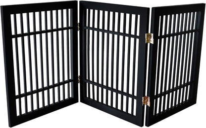 Urnporium Freestanding Wooden Dog Gate for Doorways – Foldable Acacia Wood Pet Gate, No Drill Portable Indoor/Outdoor Puppy Fence Barrier (White Pet Gate, 3 Panel 24" Tall)