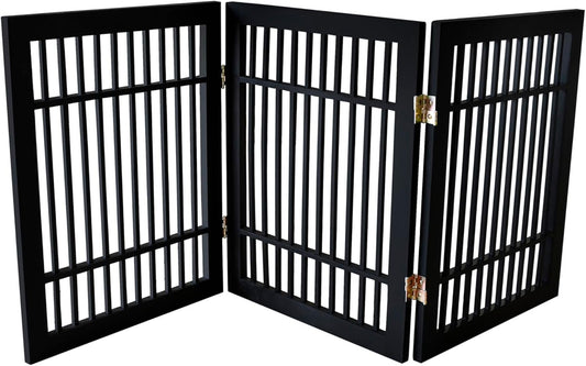 Urnporium Freestanding Wooden Dog Gate for Doorways – Foldable Acacia Wood Pet Gate, No Drill Portable Indoor/Outdoor Puppy Fence Barrier (White Pet Gate, 3 Panel 24" Tall)