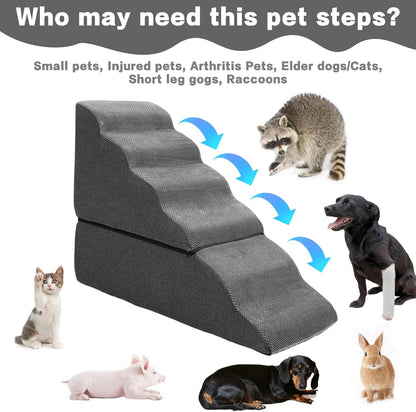 Dog Stairs for High Beds 30-36 inches Tall, 6-Step Dog Steps for Bed 32-36 inches for Small Large Dogs, Doggie Ramp for Bed, 30D Foam Pet Stairs for Old Dogs/Cats, Free-Installation, Grey