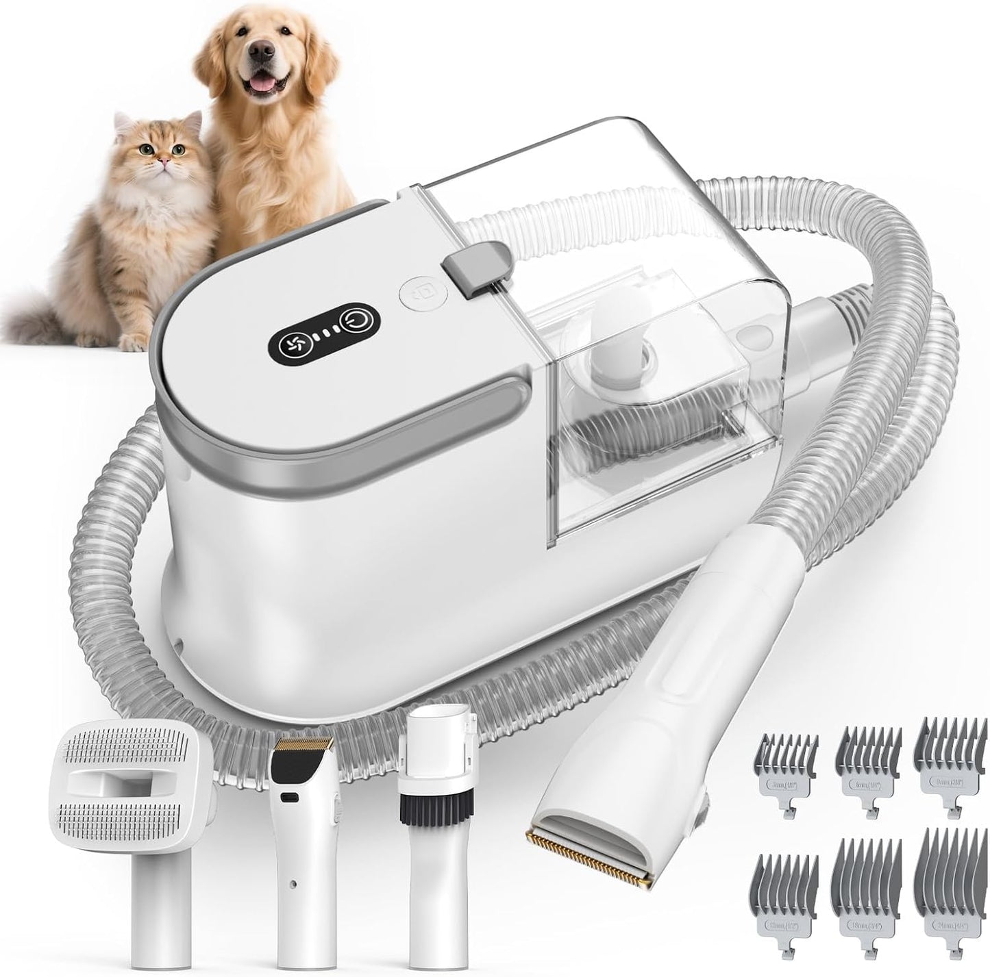 Dog Grooming Vacuum, Dog Grooming Kit with Pet Clipper Nail Grinder, 3 Suction Modes Dog Brush Vacuum with 6 Pet Grooming Tools (Cream)
