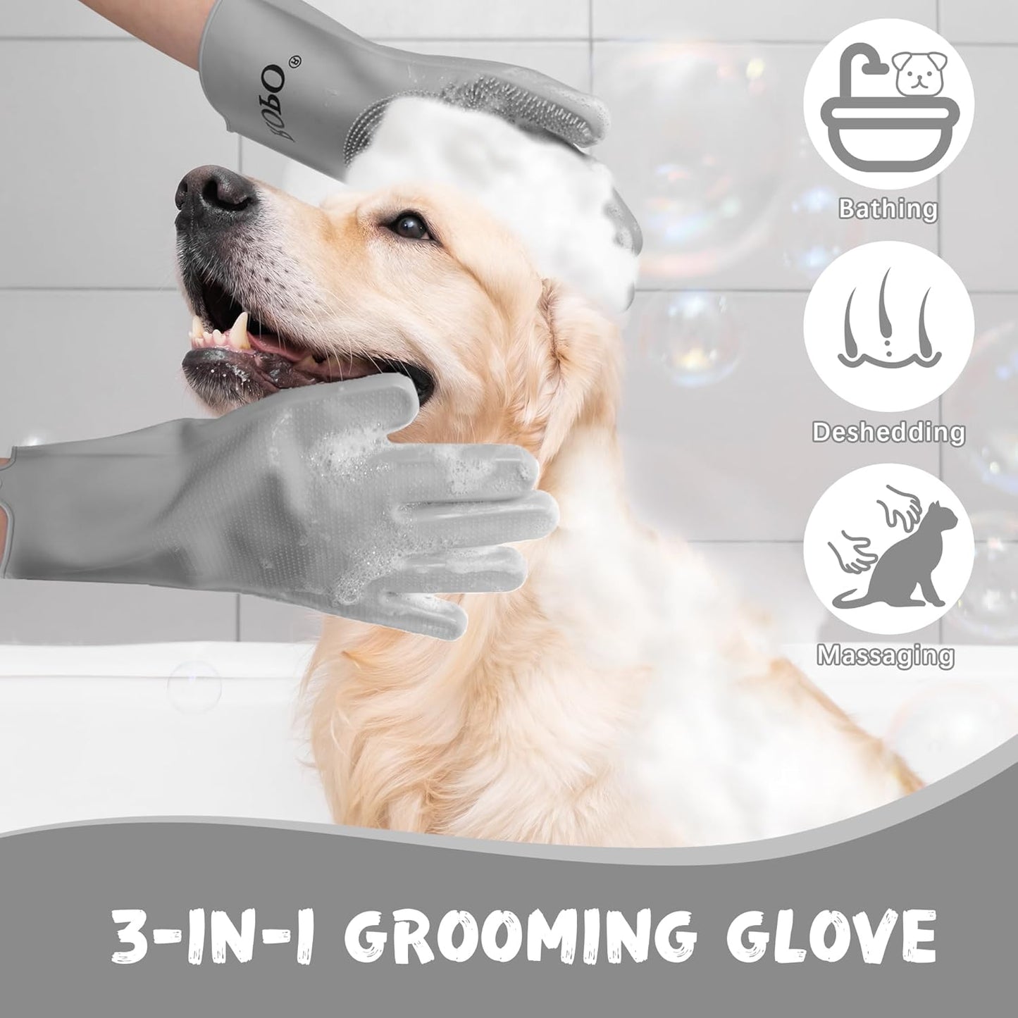 ROPO silicone gloves for pet grooming, multi-functional gloves for pet hair shedding, bathing, and massage (Purple)