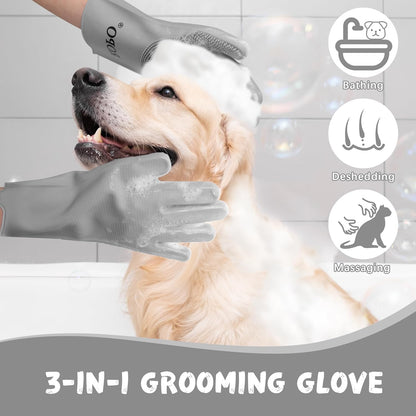 ROPO silicone gloves for pet grooming, multi-functional gloves for pet hair shedding, bathing, and massage (Purple)