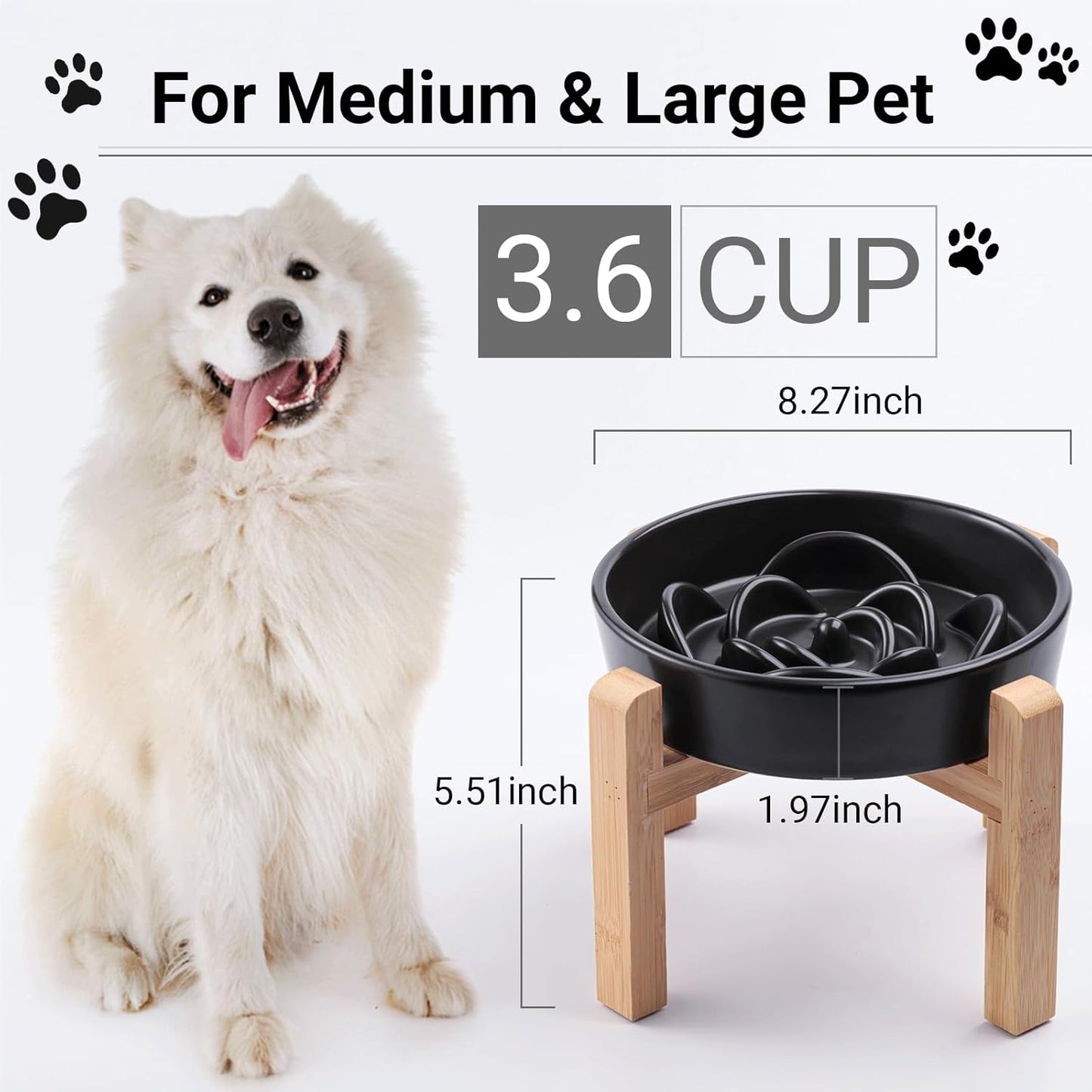 Ceramic Slow Feeder/Dog Bowl for Small Medium Dogs,Elevated/Raised Slow Feeding Dog Food Water Dish Heavy Weighted,Puzzle Eating Bowl Moder （Stars Mark-Forest Green, 8.26in）