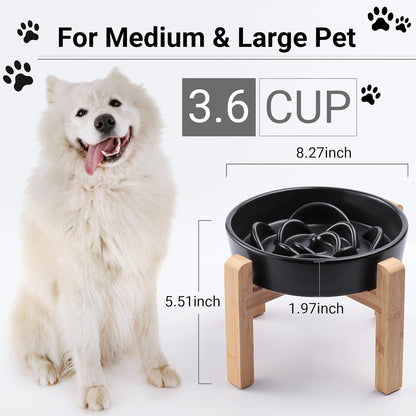 Ceramic Slow Feeder/Dog Bowl for Small Medium Dogs,Elevated/Raised Slow Feeding Dog Food Water Dish Heavy Weighted,Puzzle Eating Bowl Moder （Stars Mark-Forest Green, 8.26in）