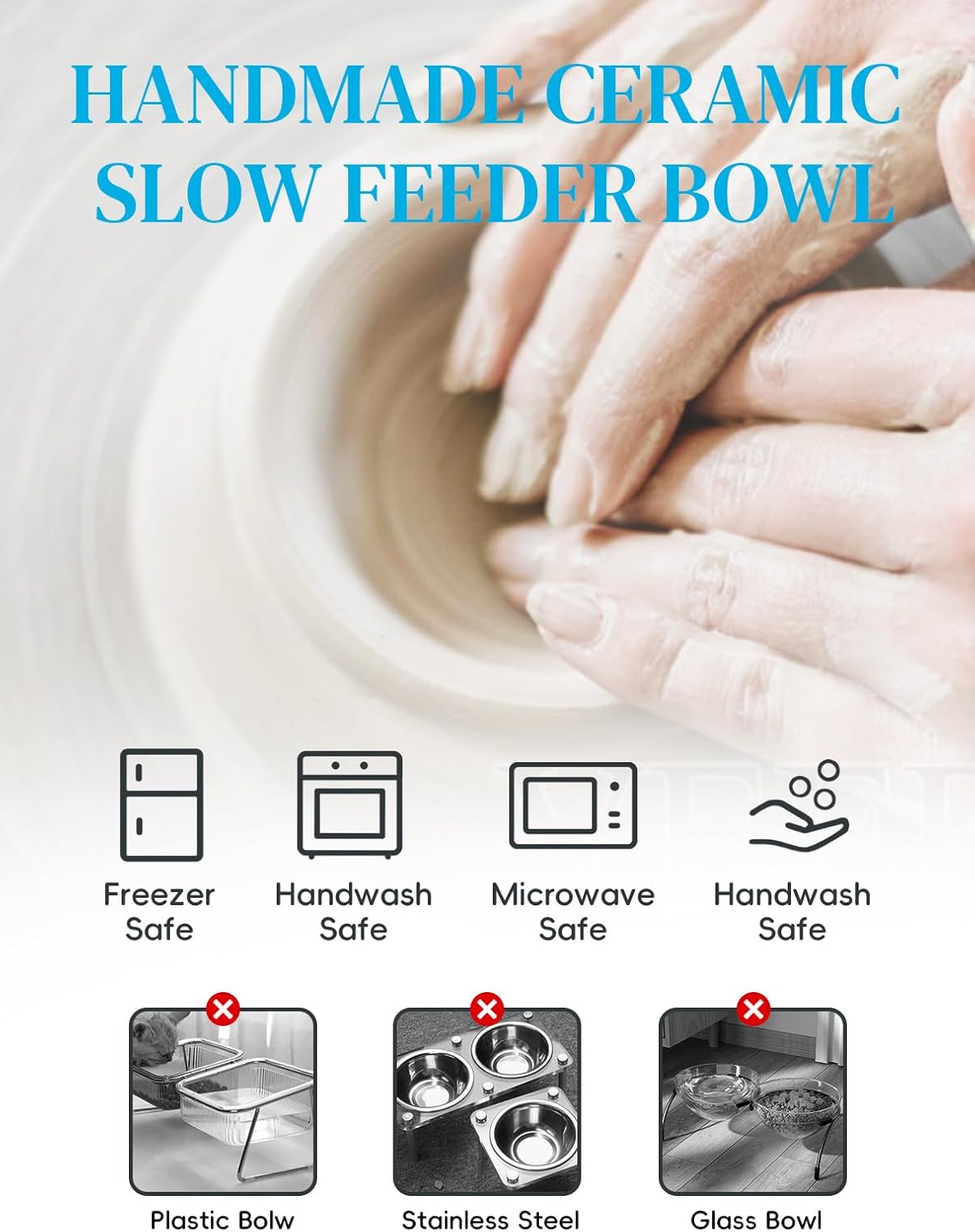 Y YHY Ceramic Cat Slow Feeder, Elevated Dog Food Bowl Tilted Design, Slow Feeder Bowl no Black Chin, Cat Shape for Dry and Wet Food