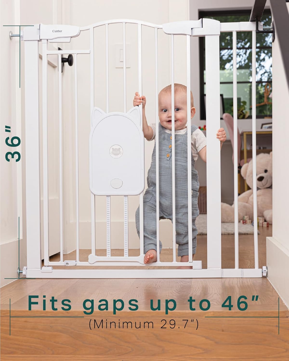 Cumbor 36.6-64" Extra Wide Baby Gate for Stairs, Dog Gates for Doorways, Auto-Close Pet Gate Indoor, Pressure Mounted Walk Through Safety Child Gate for Kids Toddler, Tall Pet Puppy Fence Gate, Brown