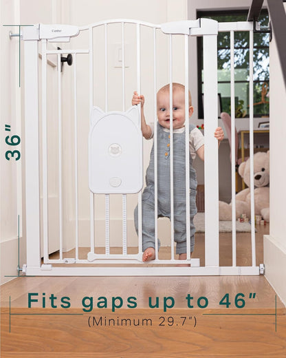 Cumbor 36.6-64" Extra Wide Baby Gate for Stairs, Dog Gates for Doorways, Auto-Close Pet Gate Indoor, Pressure Mounted Walk Through Safety Child Gate for Kids Toddler, Tall Pet Puppy Fence Gate, Brown