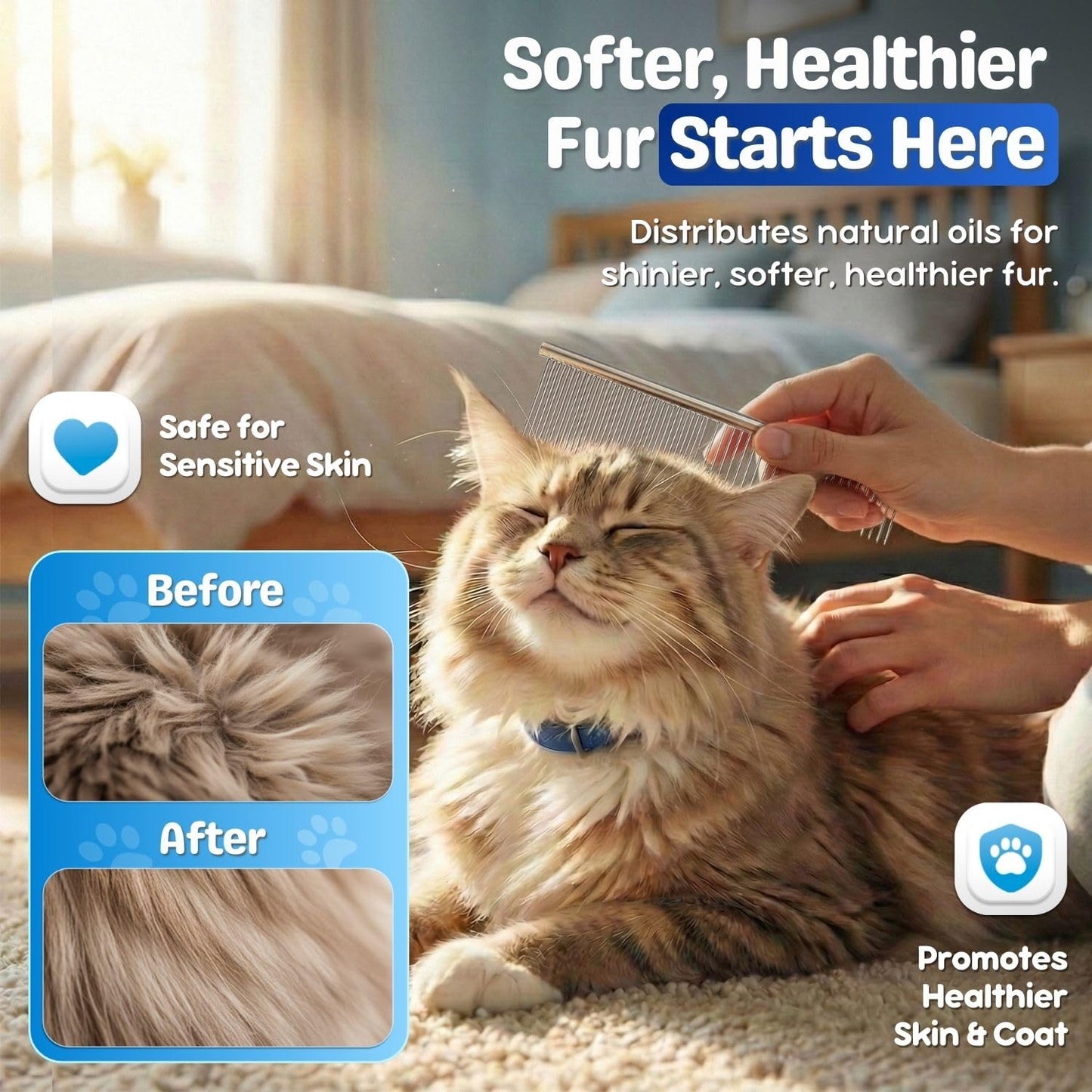 Flexzion Grooming Comb for Dogs – Stainless Steel Professional Cat Comb and Animal Tool for Removing Tangles and Knots on Medium Pets with Smooth Needle Teeth – 40mm, 1 Medium