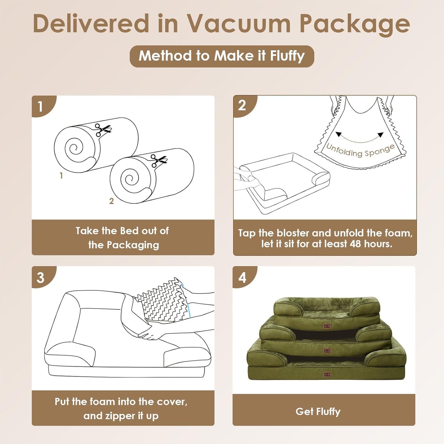 EHEYCIGA Orthopedic Dog Beds for Extra Large Dogs 44x32Inch, Waterproof Memory Foam XL Pet Bed with Sides, Non-Slip and Egg-Crate Foam Big Dog Couch Bed with Washable Removable Cover, Grey
