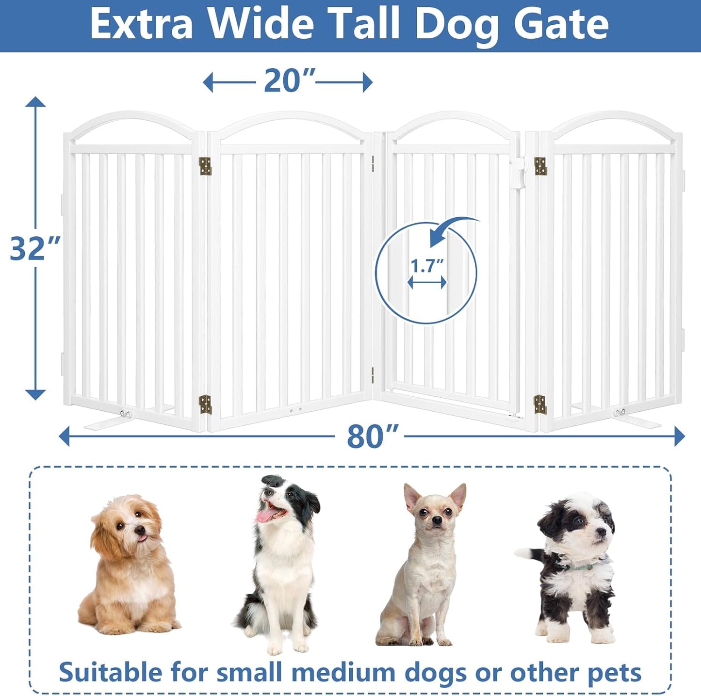 Malier Metal Freestanding Dog Gate, 32'' Height Outdoor Indoor Dog Fences, Extra Wide Foldable Puppy Gate for Stairs (Black, 【2 Panels】 40''W × 32''H)