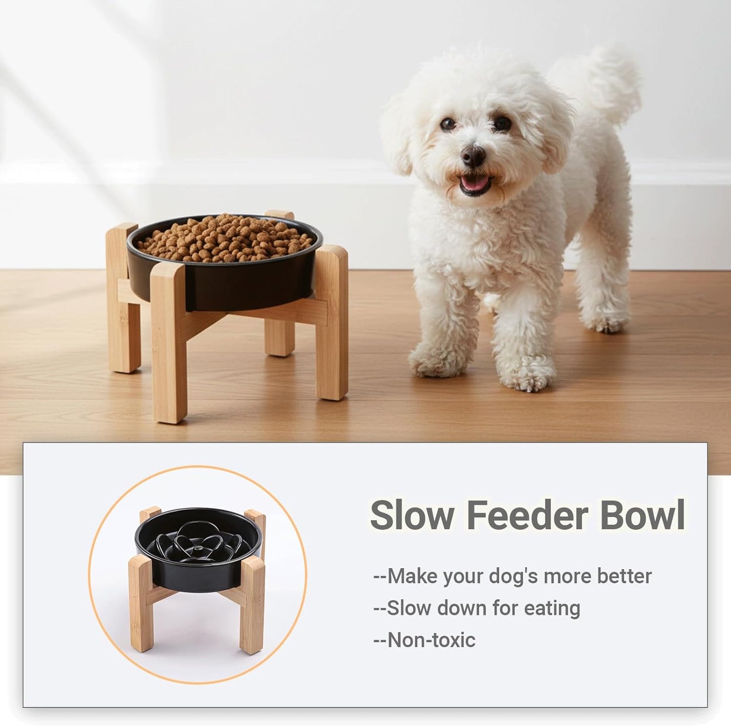 Ceramic Slow Feeder/Dog Bowl for Small Medium Dogs,Elevated/Raised Slow Feeding Dog Food Water Dish Heavy Weighted,Puzzle Eating Bowl Moder （Stars Mark-Forest Green, 8.26in）