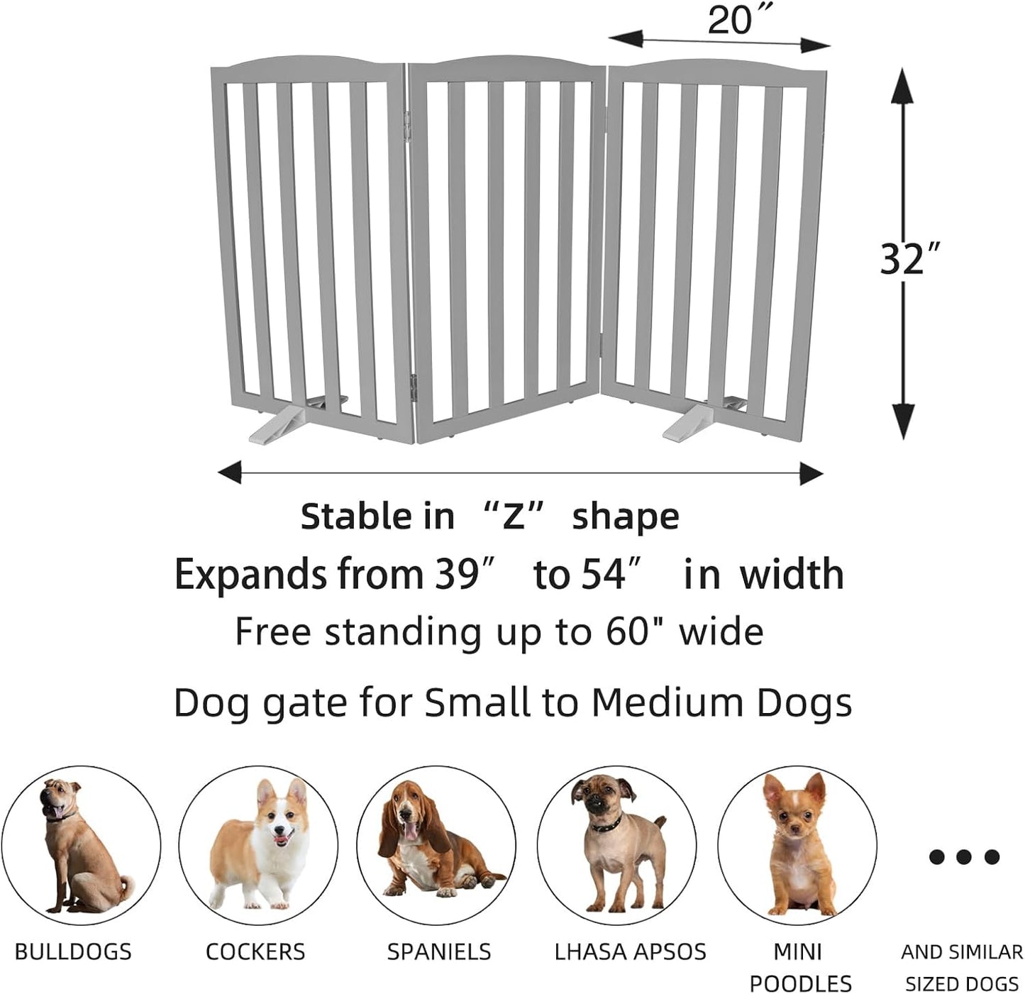 ZJSF Foldable Freestanding Indoor Dog Gate for House Wood White Long Pet Gates Dog Fence for Stairs Puppy Gates for Hallways,Pet Fence, Puppy Gate,Support Feet Included 24 "Height-3 Panels