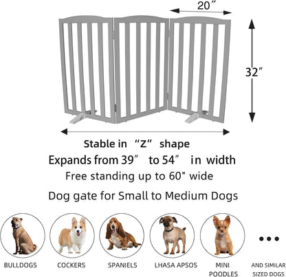 ZJSF Foldable Freestanding Indoor Dog Gate for House Wood White Long Pet Gates Dog Fence for Stairs Puppy Gates for Hallways,Pet Fence, Puppy Gate,Support Feet Included 24 "Height-3 Panels