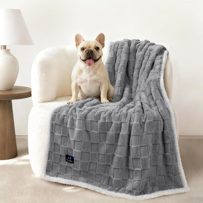 Luciphia Waterproof Dog Blanket, Leakproof Small Pet Blanket for Couch Sofa Bed Furniture Cover Protector, Washable Soft Sherpa Fleece with 3D Jacquard, Cozy Calming Reversible, Gray White, 40"x28"