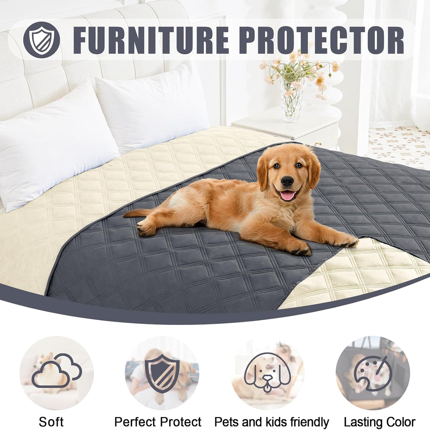 Smiry Waterproof Dog Bed Cover Blanket 30x70, Soft Reversible Pet Blanket, Washable Leakproof Cats Dogs Couch Cover for Sofa, Couch, Furniture, Grey/Dark Grey