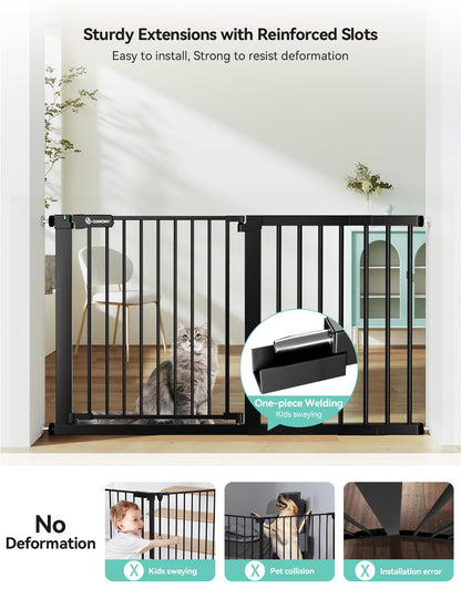 COMOMY 36" Extra Tall Baby Gate for Stairs and Doorways - Fits 29.5" to 48.8" Wide Openings, Auto Close Extra Wide Dog Gate for House, Pressure Mounted Easy Walk Through Pet With Door, Black