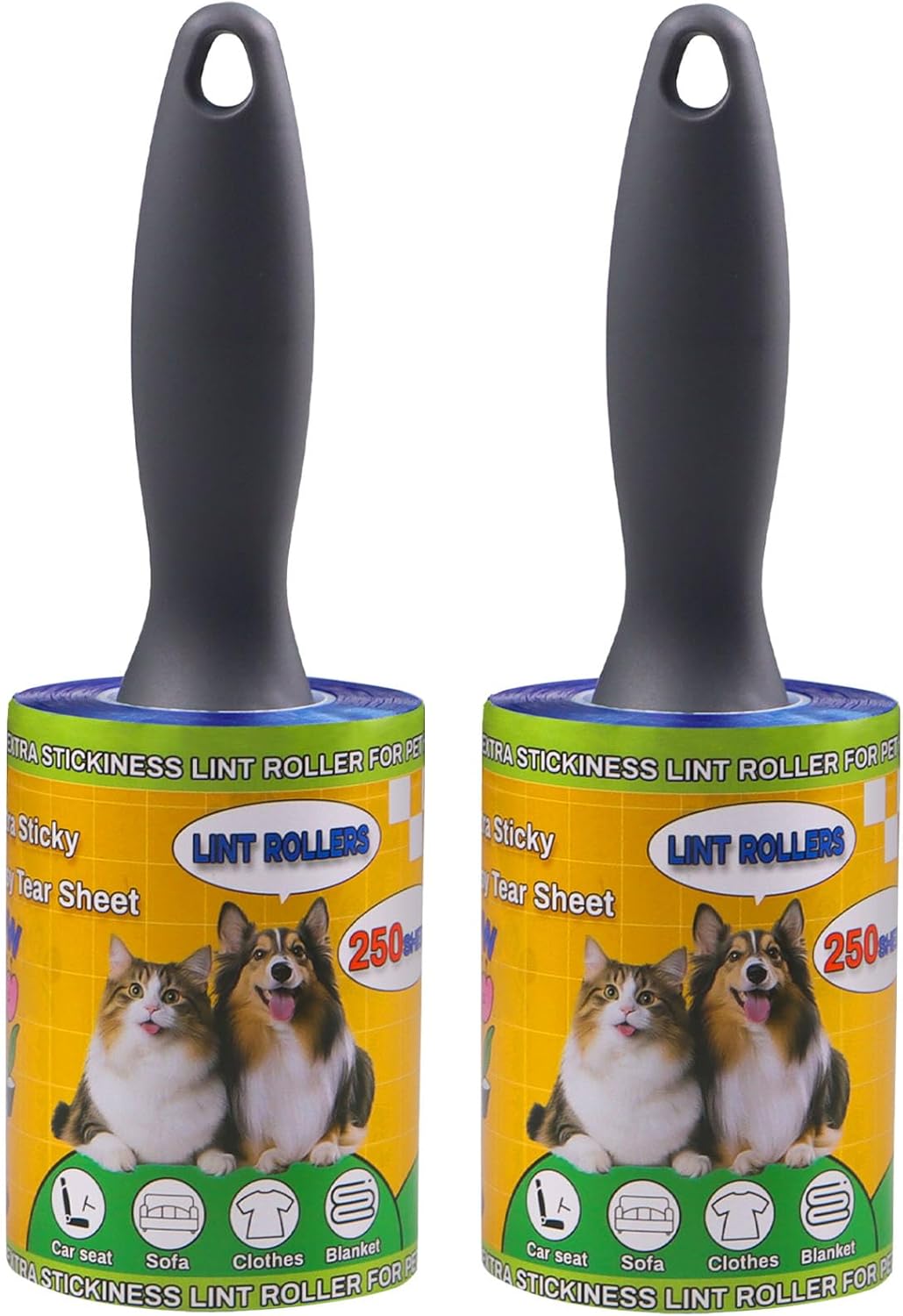 Lint Roller Pet Hair Value Pack of 250 Sheets, Extra Sticky Lint Remover for Dog & Cat Fur, Clothes, Furniture, Couches Reusable Lint Remover for Fuzz, Fluff & Hair(White)