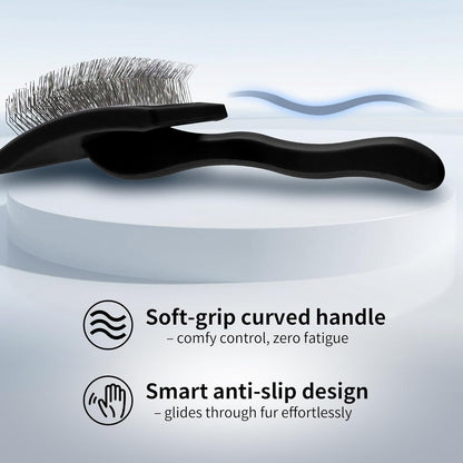 Pet Slicker Brush for Long & Short Hair - Detangling Tool for Dogs & Cats - 135° Angled Stainless Steel Pins, Curved Handle - Gentle Grooming for Small/Medium/Large Breeds (Lavender)