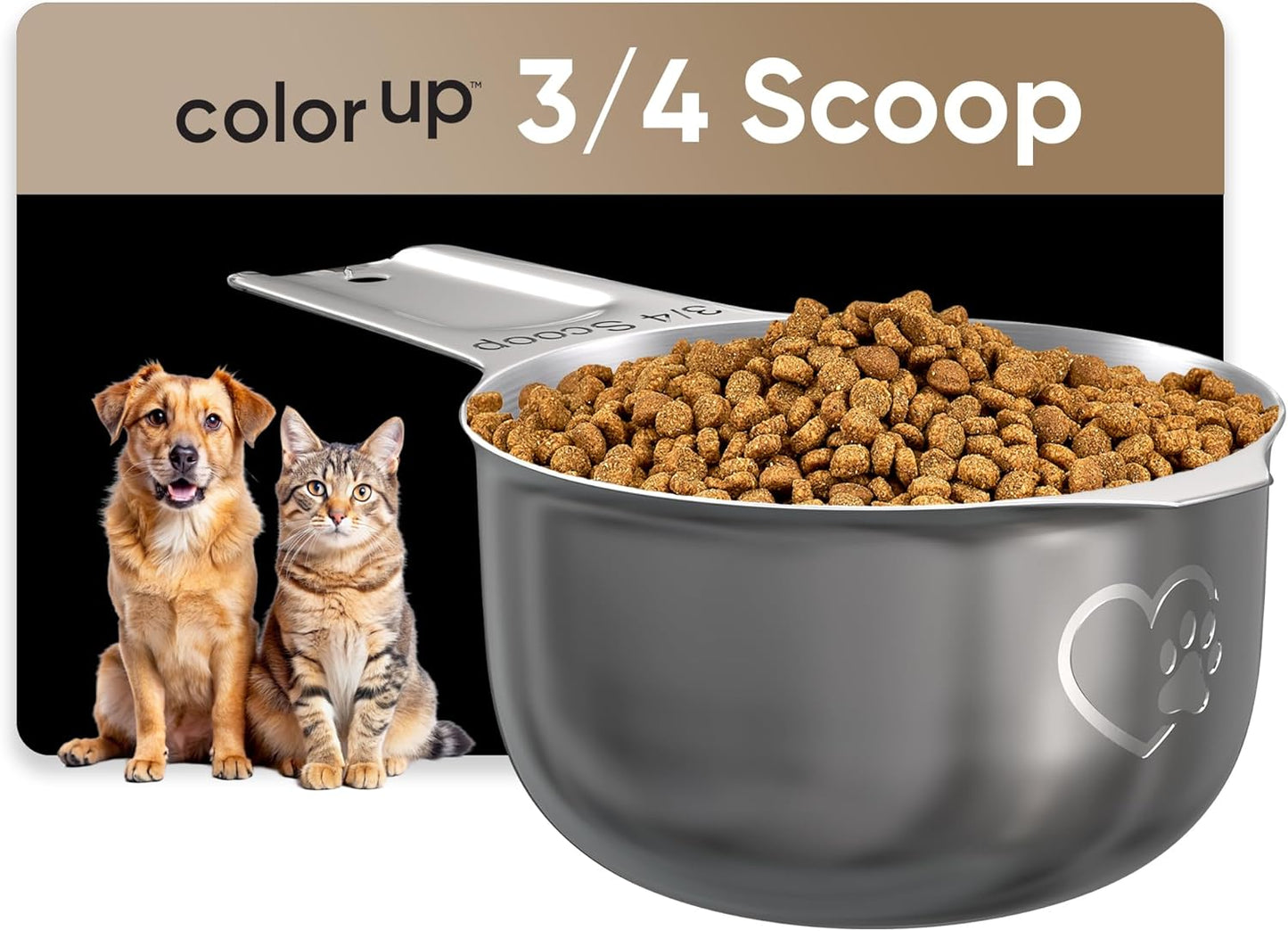Color Up 1 Cup Pet Food Scoop – Stainless Steel Dog Food Scoop Cup (16 Tbsp) – Heavy-Duty, Rust-Resistant Measuring Scoop for Dogs, Cats, Birds & Rabbits – Ideal for Dry Food & Treats