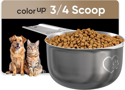 Color Up 1 Cup Pet Food Scoop – Stainless Steel Dog Food Scoop Cup (16 Tbsp) – Heavy-Duty, Rust-Resistant Measuring Scoop for Dogs, Cats, Birds & Rabbits – Ideal for Dry Food & Treats