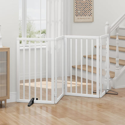 Freestanding Foldable Dog Gate - 4 Panel Room Divider with Metal Support Feet (Black)