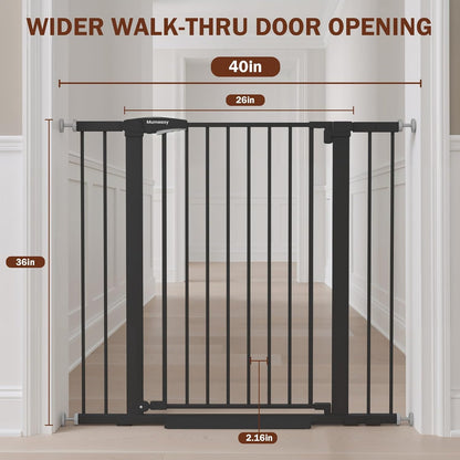 Baby Gate for Stairs, 29.7-40.6" Auto Close Dog Gate Indoor for Doorways, Dual-Lock Design, Adjustable Pet Gate No Drilling with Walk Thru Door for Hallways, Stroller Friendly, Black