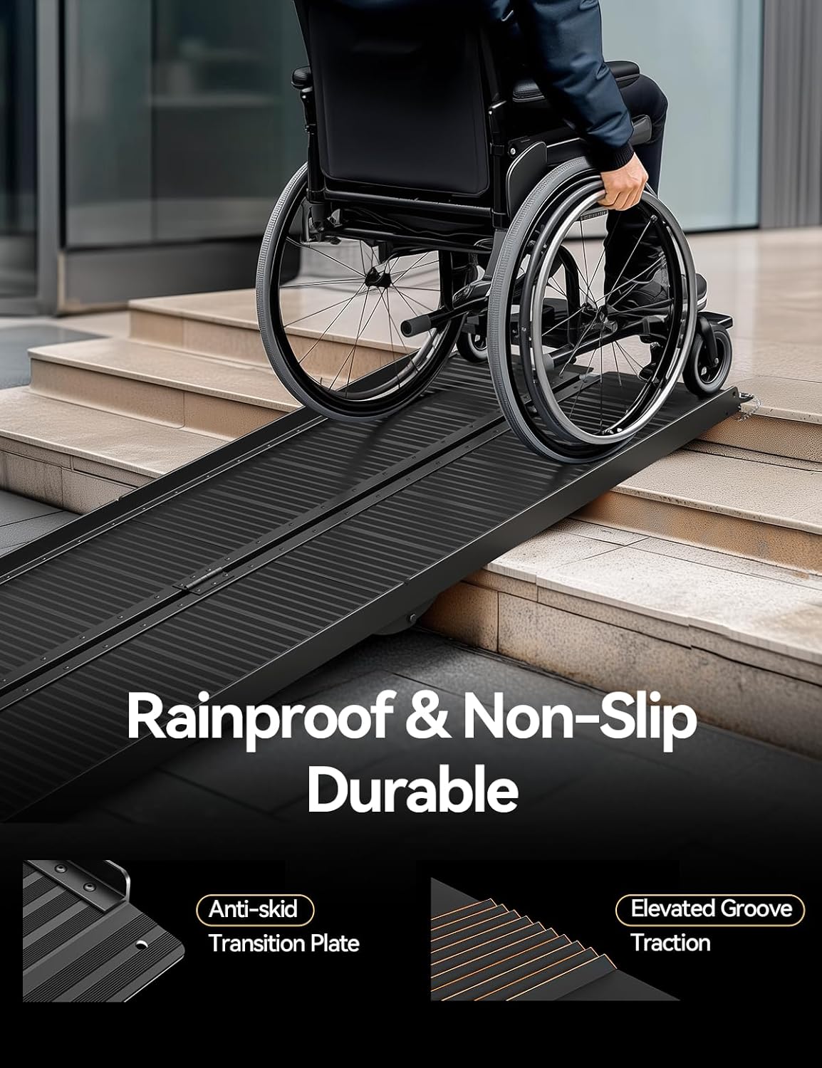 FACHNUO 2 Feet Portable Wheelchair Ramp, Non-Skid Aluminum Handicap Ramps with Handle, Folding Threshold Wheel Chair Ramp for Home Steps, Stairs, Entry, Doorways, Applicable Height 2-6 inches