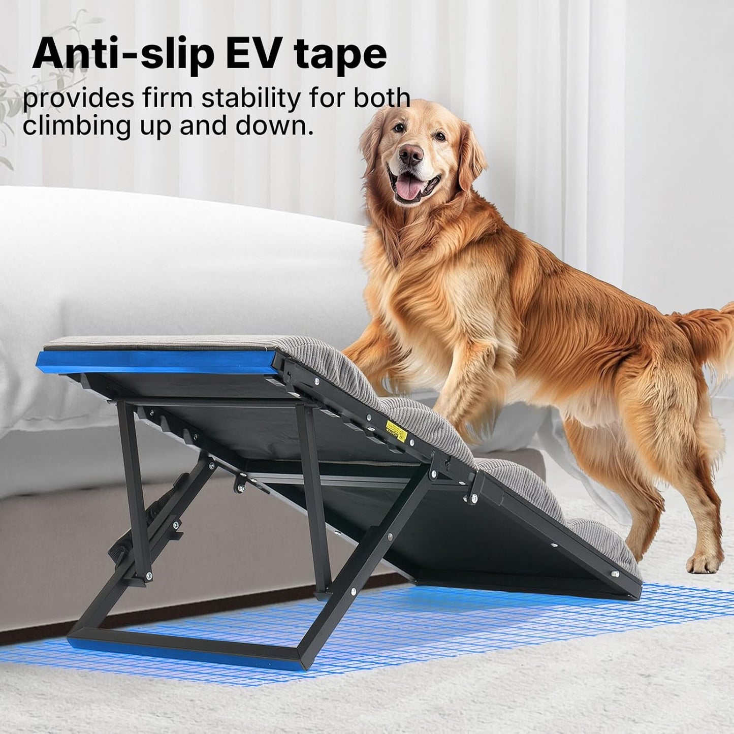 Veehoo Dog Ramp for Bed Couch Height Adjustable from 12" to 20", Foldable Stairs for Dogs to Get on Bed 17" Extra Wide, Portable Pet Doggie Steps Indoor with Non Slip Pad, Support up to 150 lbs