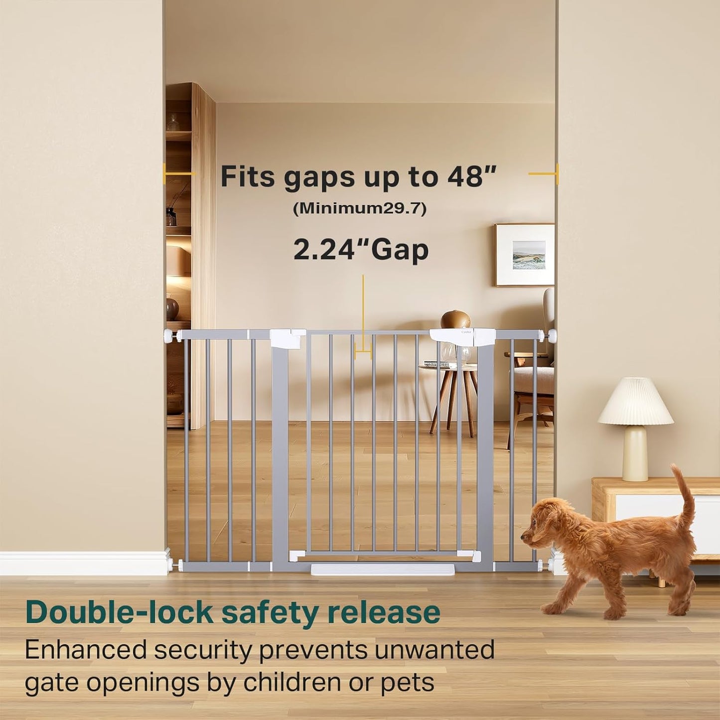 Cumbor 36.6-64" Extra Wide Baby Gate for Stairs, Dog Gates for Doorways, Auto-Close Pet Gate Indoor, Pressure Mounted Walk Through Safety Child Gate for Kids Toddler, Tall Pet Puppy Fence Gate, Brown