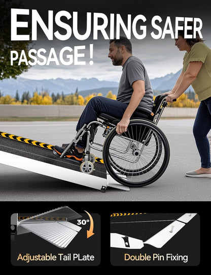 FACHNUO 2 Feet Portable Wheelchair Ramp, Non-Skid Aluminum Handicap Ramps with Handle, Folding Threshold Wheel Chair Ramp for Home Steps, Stairs, Entry, Doorways, Applicable Height 2-6 inches