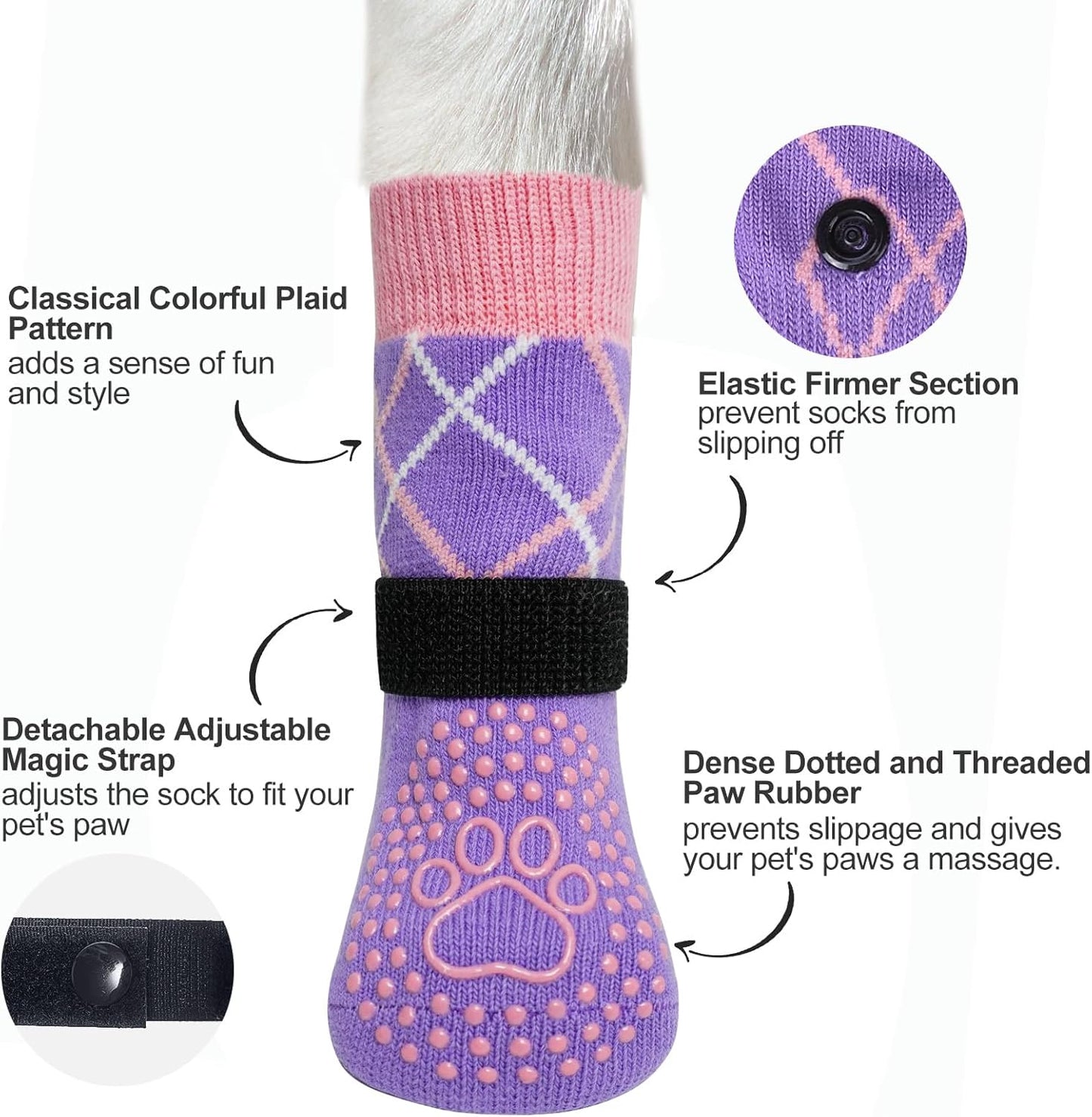 BEAUTYZOO 6PCS Dog Socks to Prevent Licking Paws, Anti Slip Dog Shoes for Hot Pavement Hardwood Floors, Traction Control Toe Grips Boots & Paw Protectors for Small Medium Large Senior Dogs, Grey S