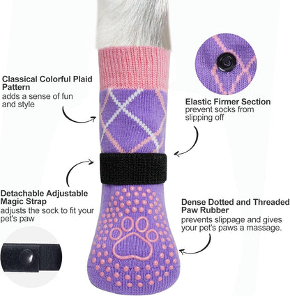 BEAUTYZOO 6PCS Dog Socks to Prevent Licking Paws, Anti Slip Dog Shoes for Hot Pavement Hardwood Floors, Traction Control Toe Grips Boots & Paw Protectors for Small Medium Large Senior Dogs, Grey S