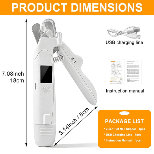3 in 1 Pet Nail Clipper & Grinder with LED Lights – Painless Quiet Pet Nail Trimmers, Prevent Over Cutting, Dog Nail Clippers for Black Nails, Safety Guard for Small Large Dogs Cats Puppy