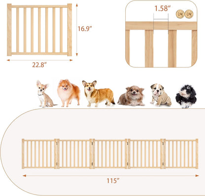 YOCAN Non-Painted Wood FreeStanding Pet Gate for Dogs,Wooden Dog Gates for Doorways, Stairs,The House, Dog Fences Indoor Puppy Gate-2 Panel H:23”