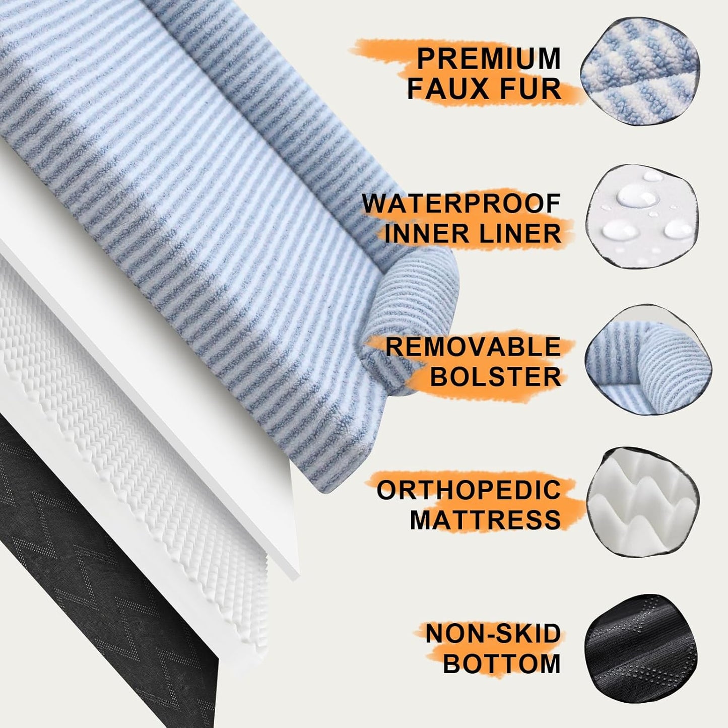 Large Dog Bed Orthopedic Washable - Beds Bolster - Medium XL XLarge Big Dogs - Memory Foam Couch Sofa - Waterproof with Removable Cover