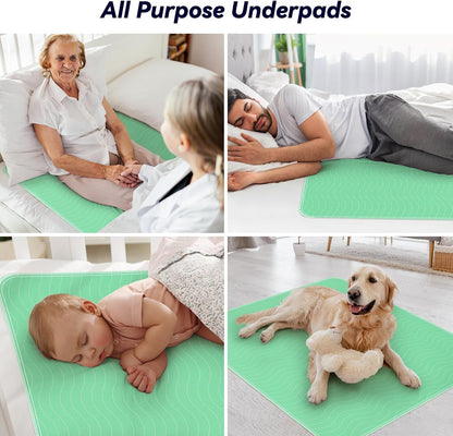 4 Pack 24” x 24” Extra Heavy Absorbency Washable Underpads, Waterproof Nursing Pads Incontinence Bed Pads, Reusable Washable Pee Pads for Dogs, Diaper Changing & Adults, Washable Puppy Pads