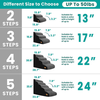 Dog Stairs for Bed 15.8'' H, 3 Step Dog Ramp for Small Dogs and Cats, Curved Dogs Steps for Sofa Couch or Chair, Portable Pet Stairs for High Bed Climbing, Non-Slip Balanced Pet Step Indoor, Brown