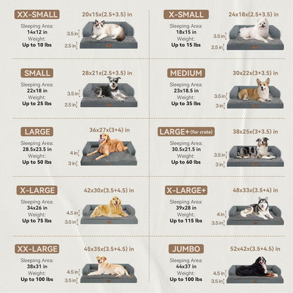 Large Dog Bed Orthopedic Washable - Beds Bolster - Medium XL XLarge Big Dogs - Memory Foam Couch Sofa - Waterproof with Removable Cover