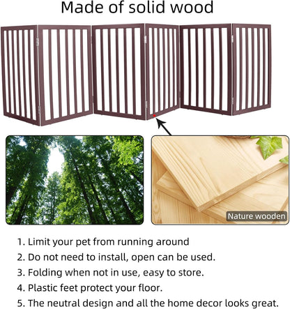 Dog Gate Indoor, Freestanding Dog Fence for The House, Doorways, Hallways,or Stairs,Pet Gate Foldable Wooden,Expandable 24" Height 3 Panels,White