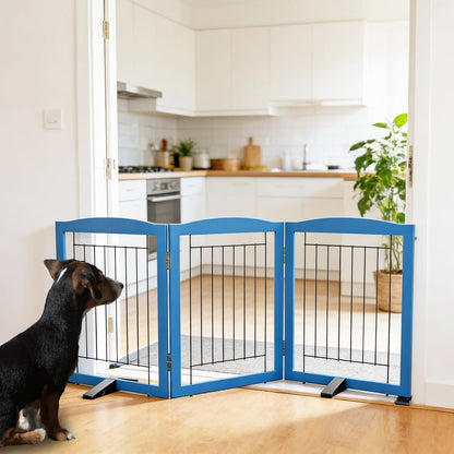 ZJSF Freestanding Dog Fence Indoor, Foldable Dog Gate for Doorways, Stairs or Hallways, Sturdy Wood Extra Wide Pet Gate with Support Feet for The House, White, 24 "Height-3 Panels