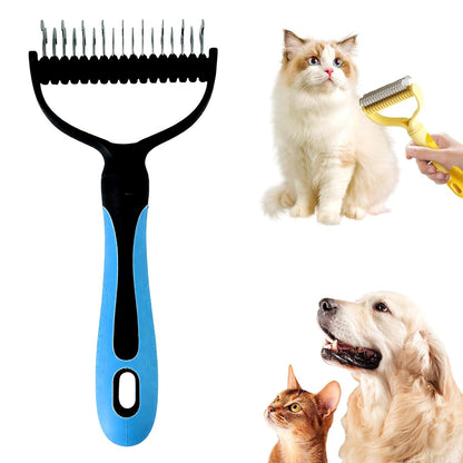 Pet Pro Grooming Tool, Pet Grooming Rake Double Sided Shedding Deshedding Brush for Dogs Cats, Undercoat Rake Dematting Comb for Long Haired Pets with Stainless Steel Teeth