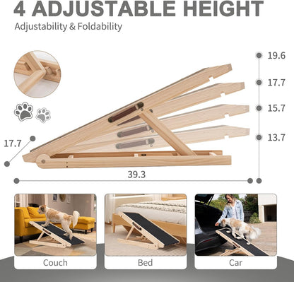ABORON Antislip Dog Ramp, Adjustable Folding Pet Ramp for Small & Large Old Dogs & Cats, High Traction Portable Rubber Paw Ramps, Supports up to 200 lbs, Used for Bed Couch SUV, 39.3'' Long
