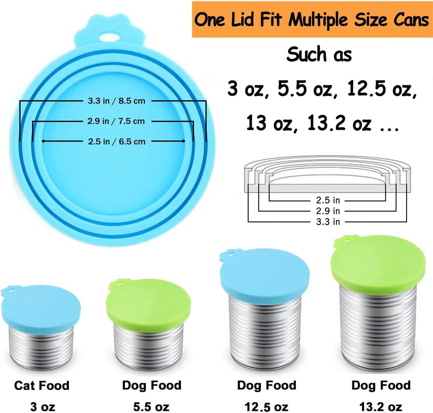Comtim Pet Food Can Cover Silicone Can Lids for Dog and Cat Food(Universal Size,One fit 3 Standard Size Food Cans) (Blue/Purple)